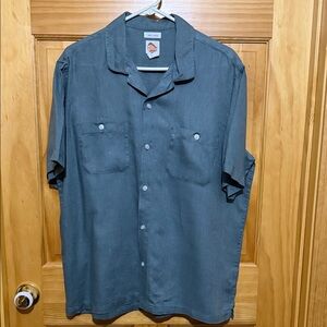 C&C California Men's Large Gray Green Button Down Short Sleeve 100% Linen Shirt.